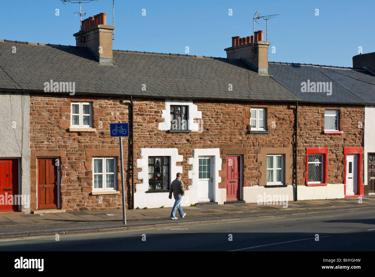 Row of terraced houses in BarrowinFurness, Cumbria, England UK Stock