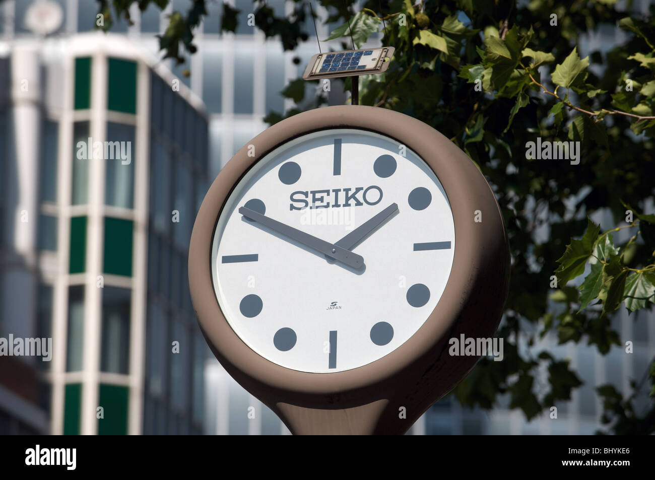 Seiko solar powered clock, Dusseldorf, Germany. Stock Photo