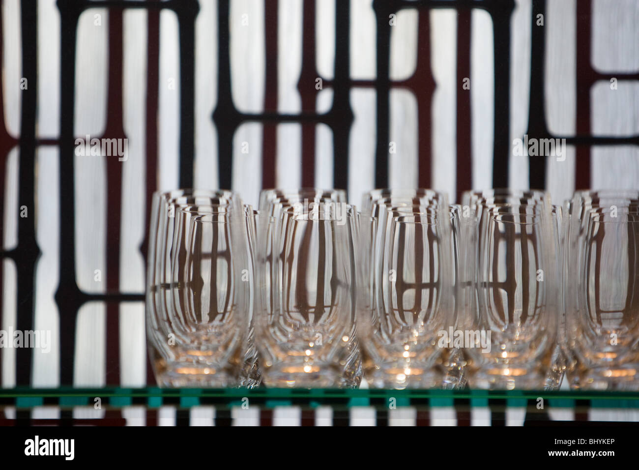 Drinking glasses on a shelf Stock Photo Alamy