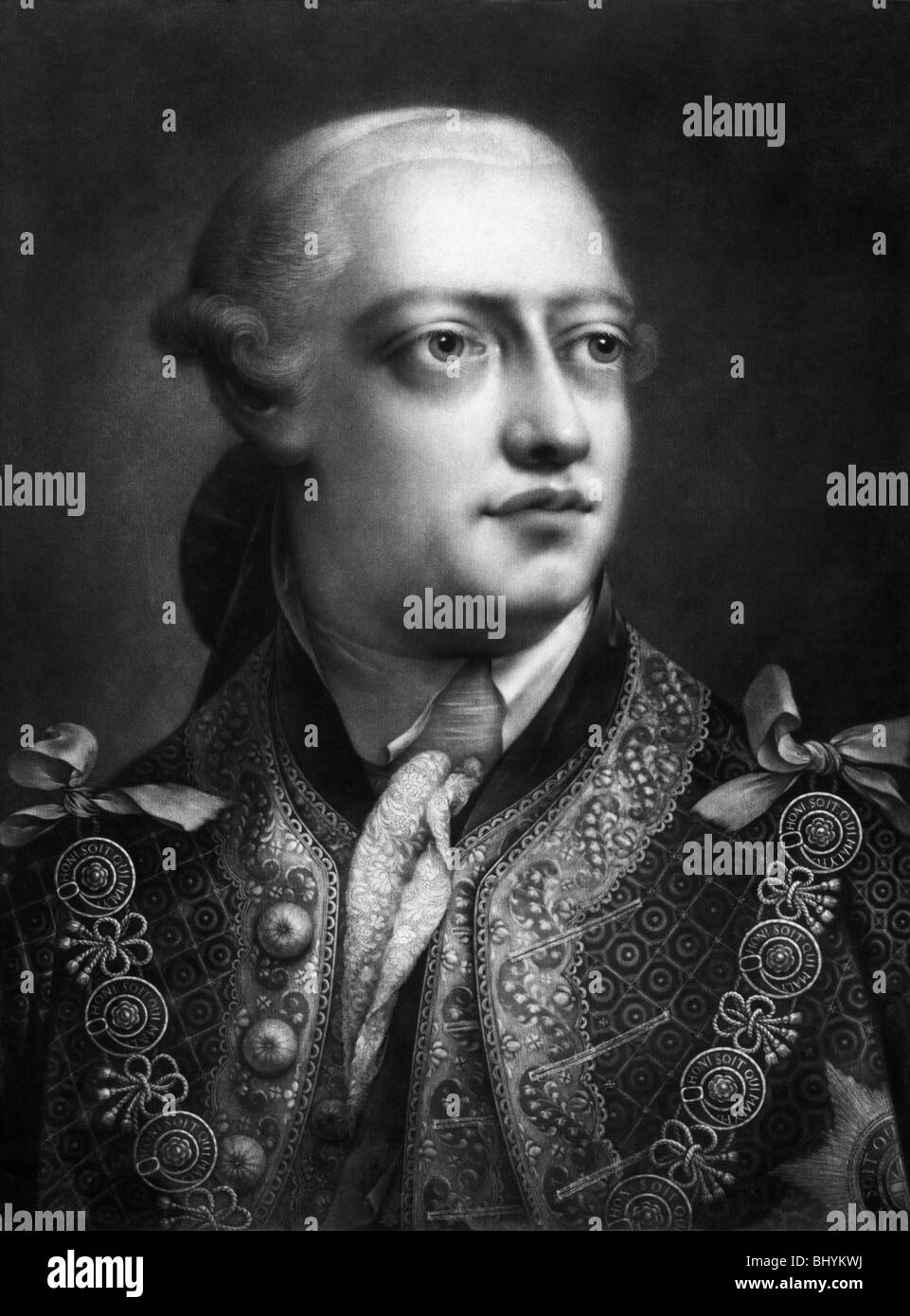 Portrait print circa 1762 of King George III of Great Britain. Stock Photo
