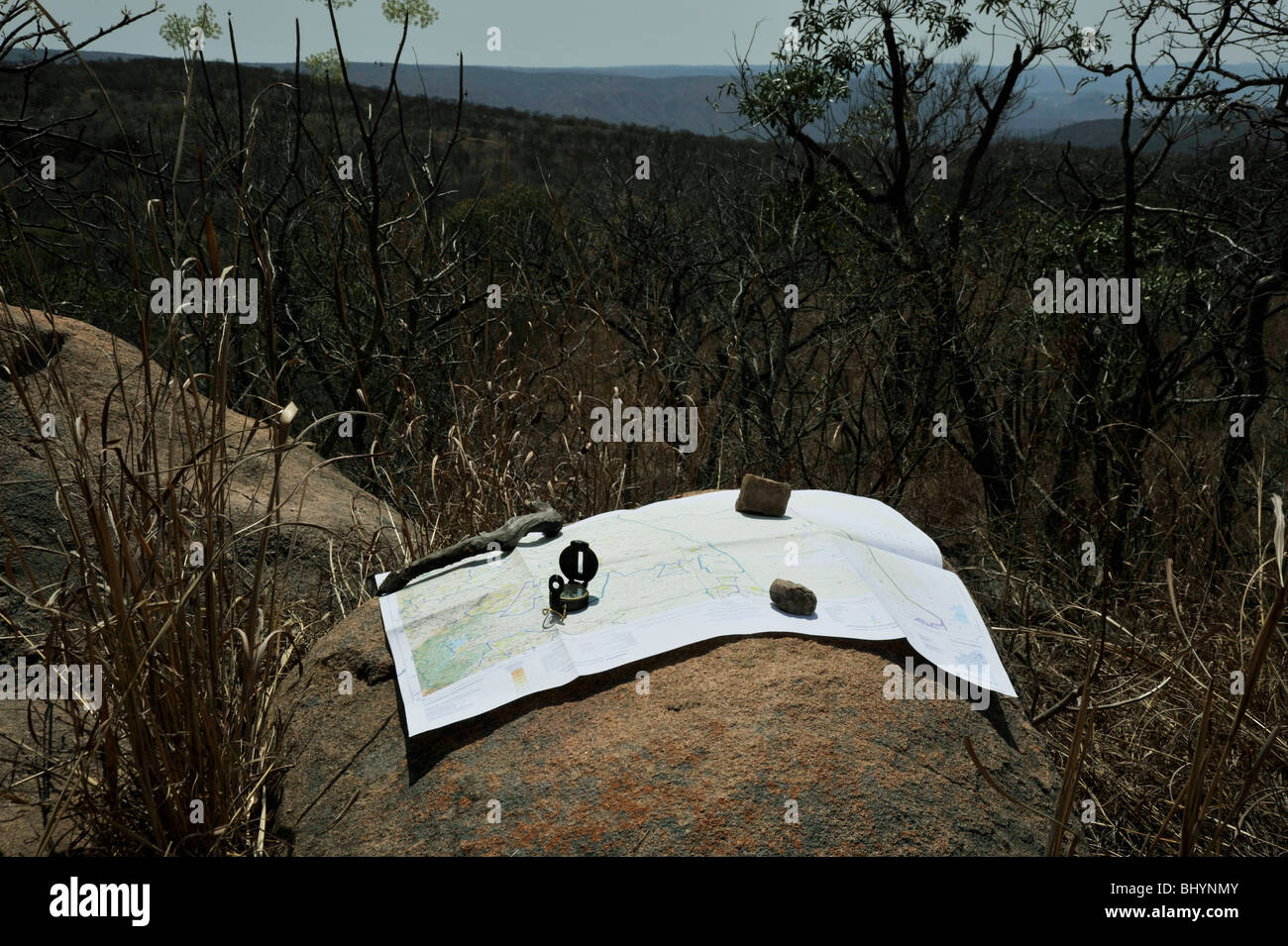 South Africa, landscape, objects, conceptual, map and magnetic compass 
