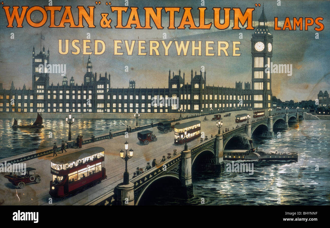 Poster advertising 'Wotan' and 'Tantalum' lamps, early 20th century. Artist: Unknown Stock Photo