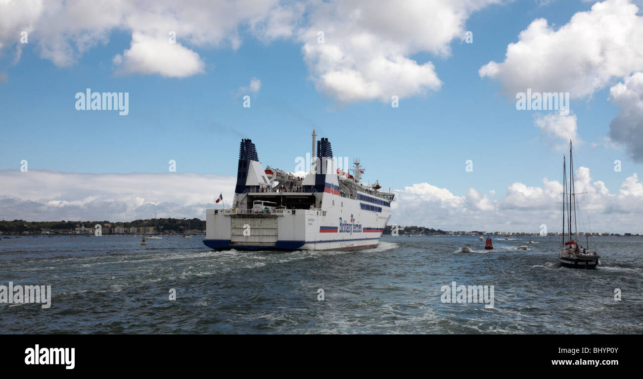 Brittany Ferries ferry Barfleur leaving Poole Harbour for Cherbourg - Poole, Dorset UK in August summer Stock Photo