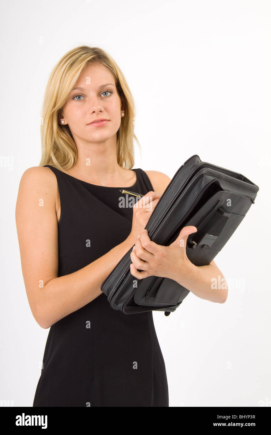 Young woman with briefcase Stock Photo Alamy