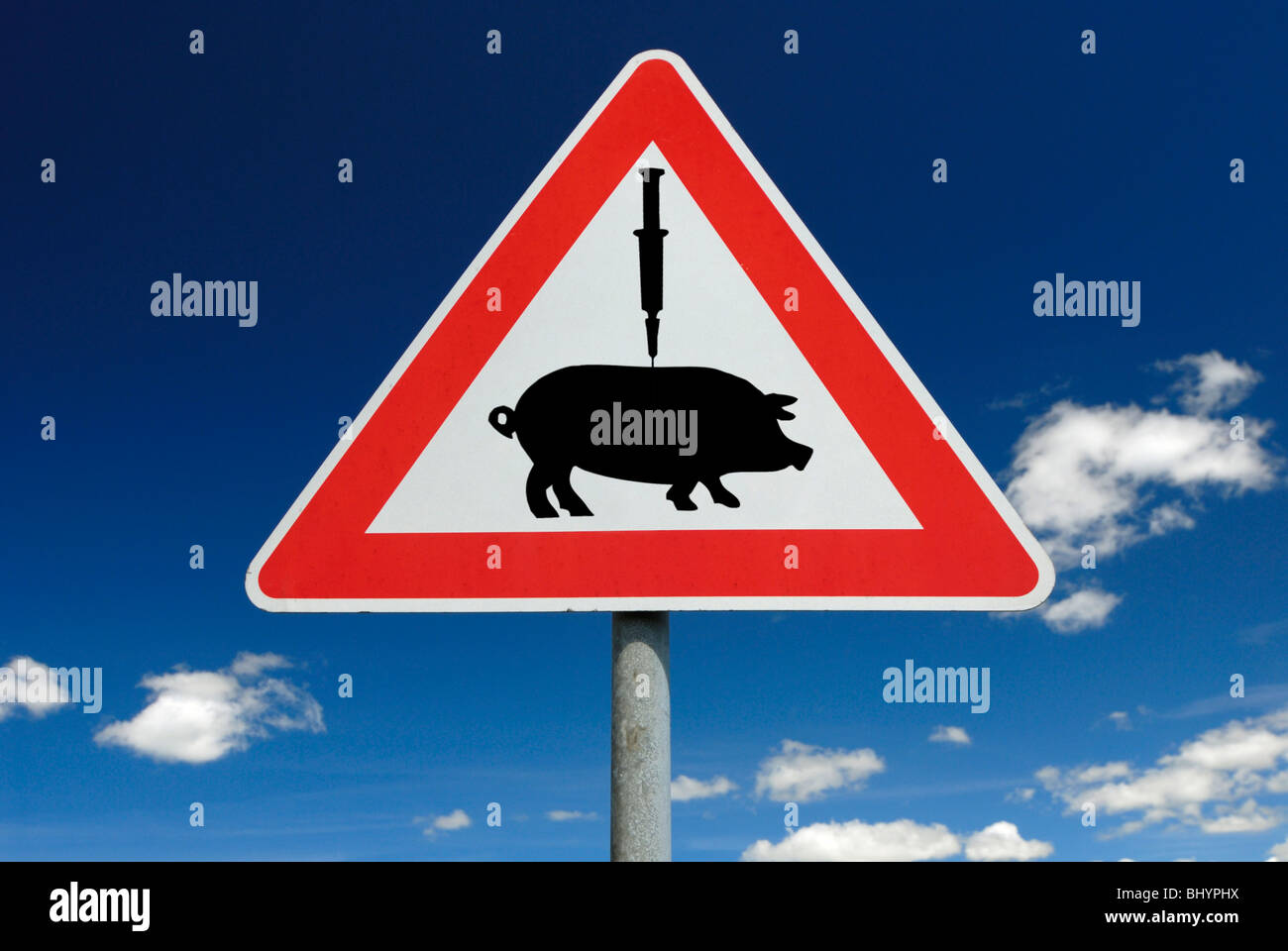 Traffic sign vaccination against swine flu (assembly) Stock Photo