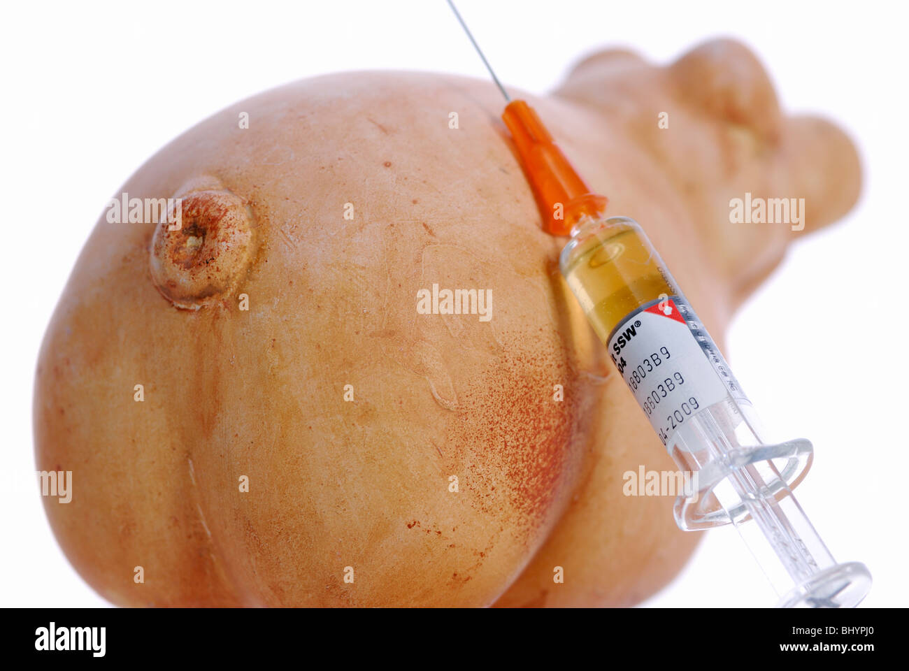 Pork and syringe,  vaccination against swine flu Stock Photo