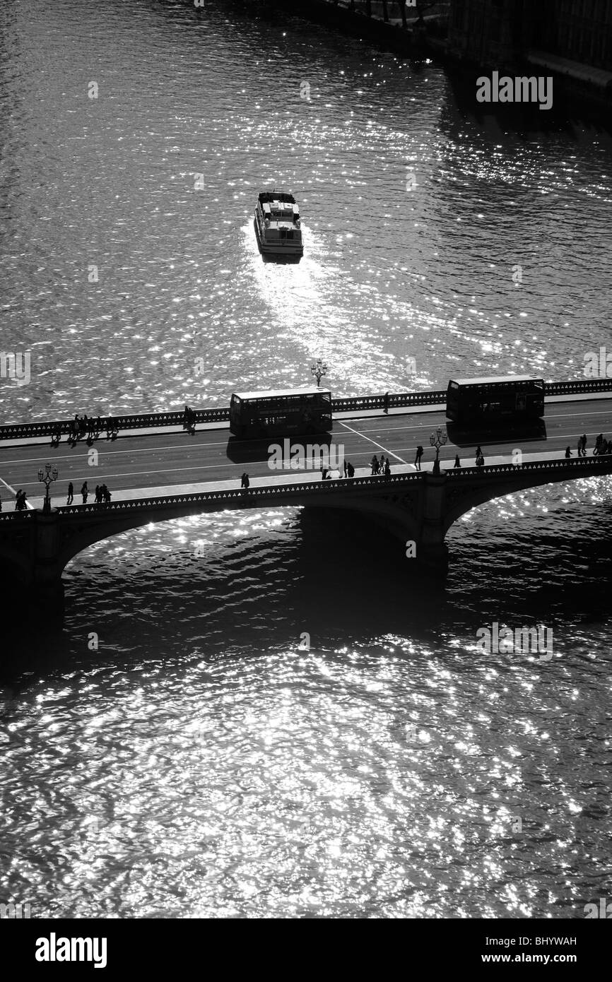 Aerial view of Westminster Bridge, Westminster, London, UK. Stock Photo