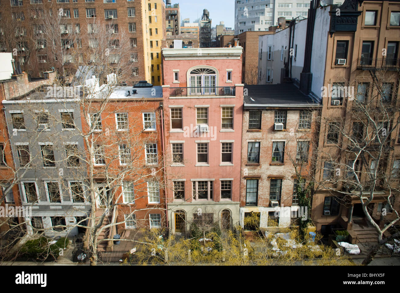 Brownstones in the Greenwich Village neighborhood of New York on Tuesday, March 2, 2010. (© Frances M. Roberts) Stock Photo