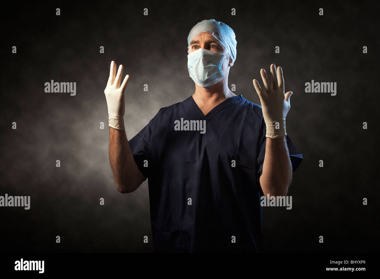 Male surgeon in scrubs Stock Photo