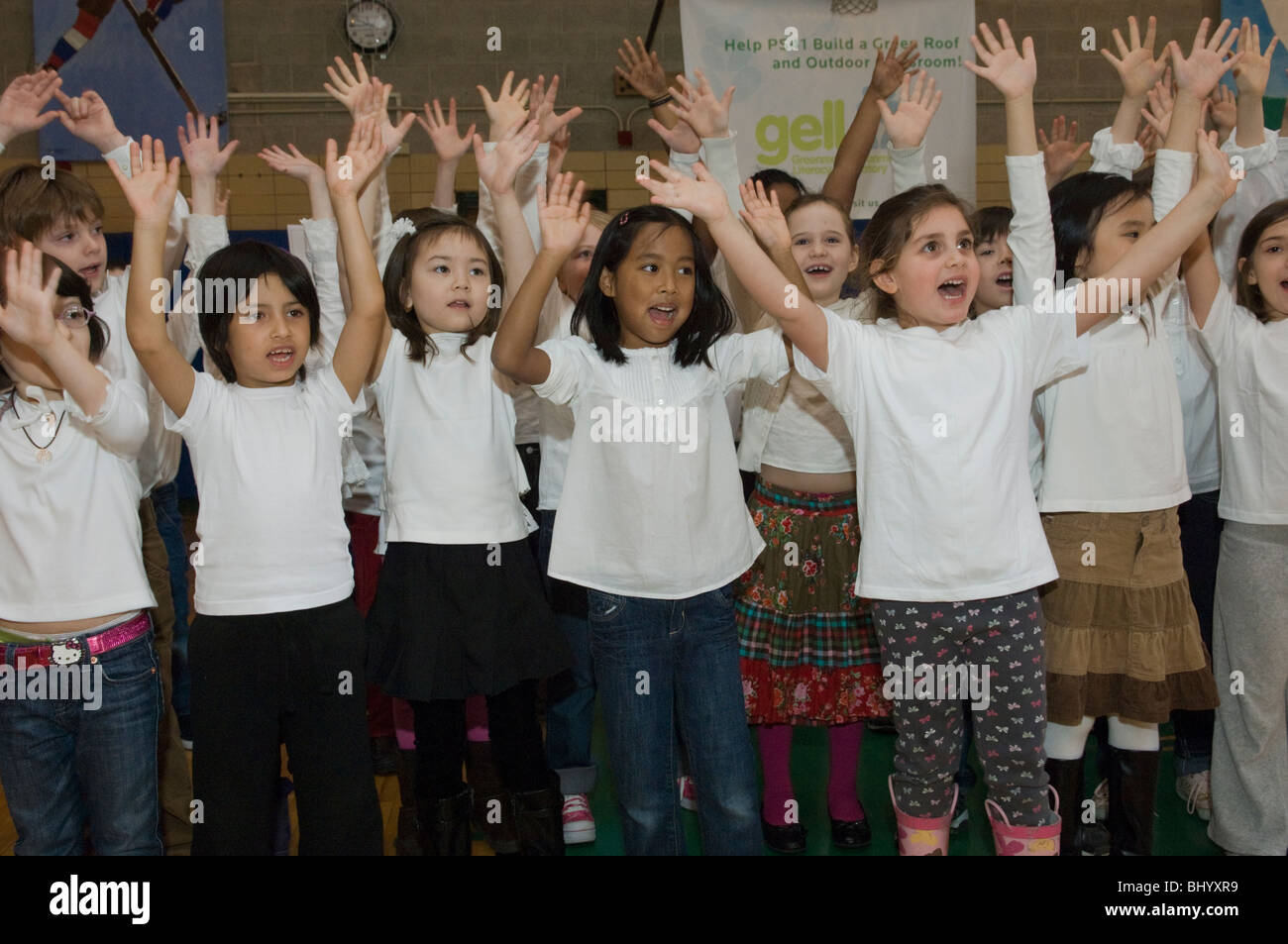 The school chorus performs in a school in Greenwich Village in New York Stock Photo
