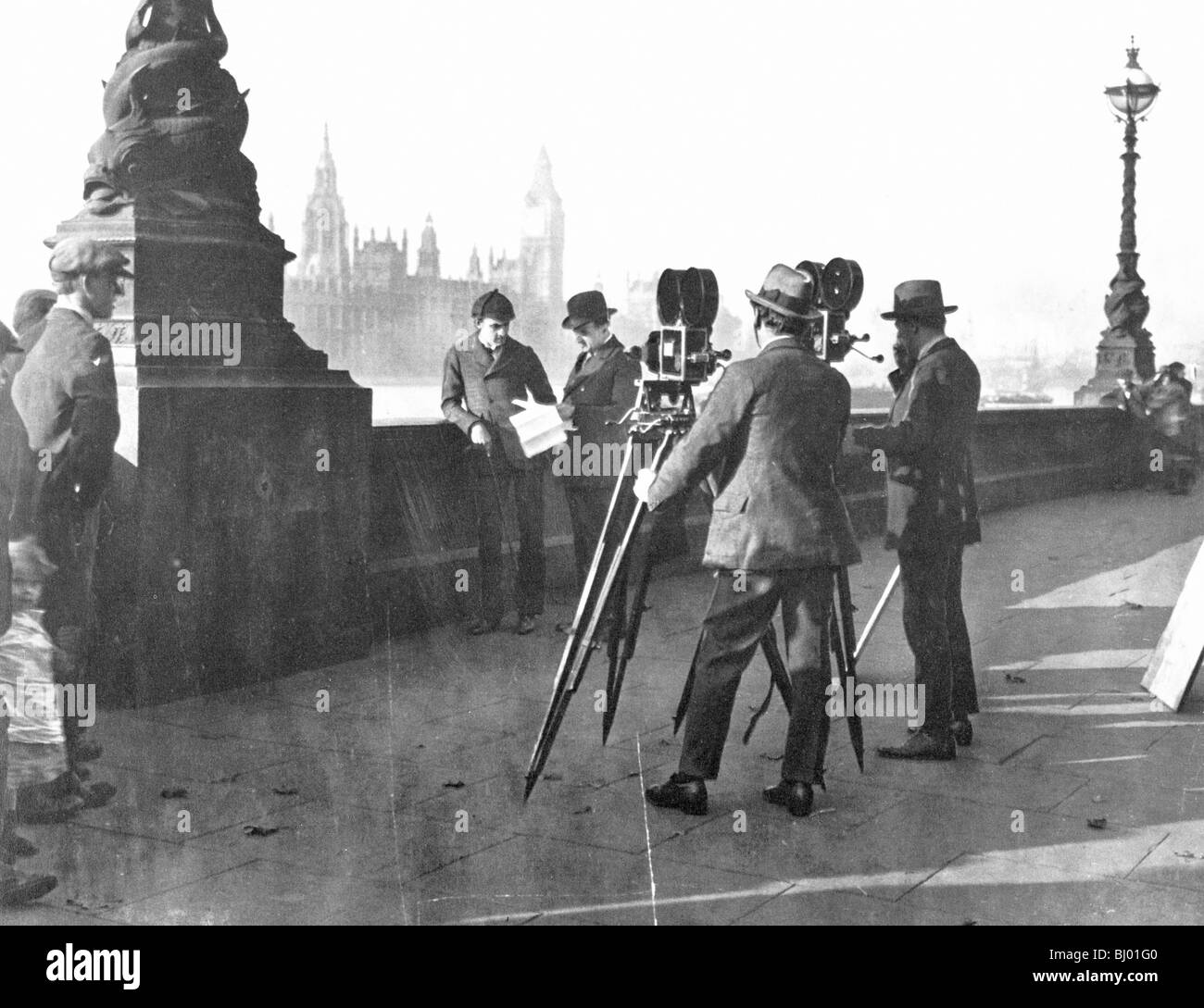 Film makers on the Albert Embankment, London. Artist: Unknown Stock Photo