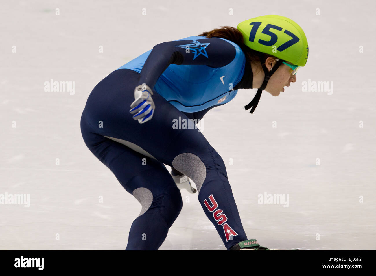 Katherine Reutter (USA) competing in the Short Track Speed Skating Women's 1000m event at the 2010 Olympic Winter Games Stock Photo