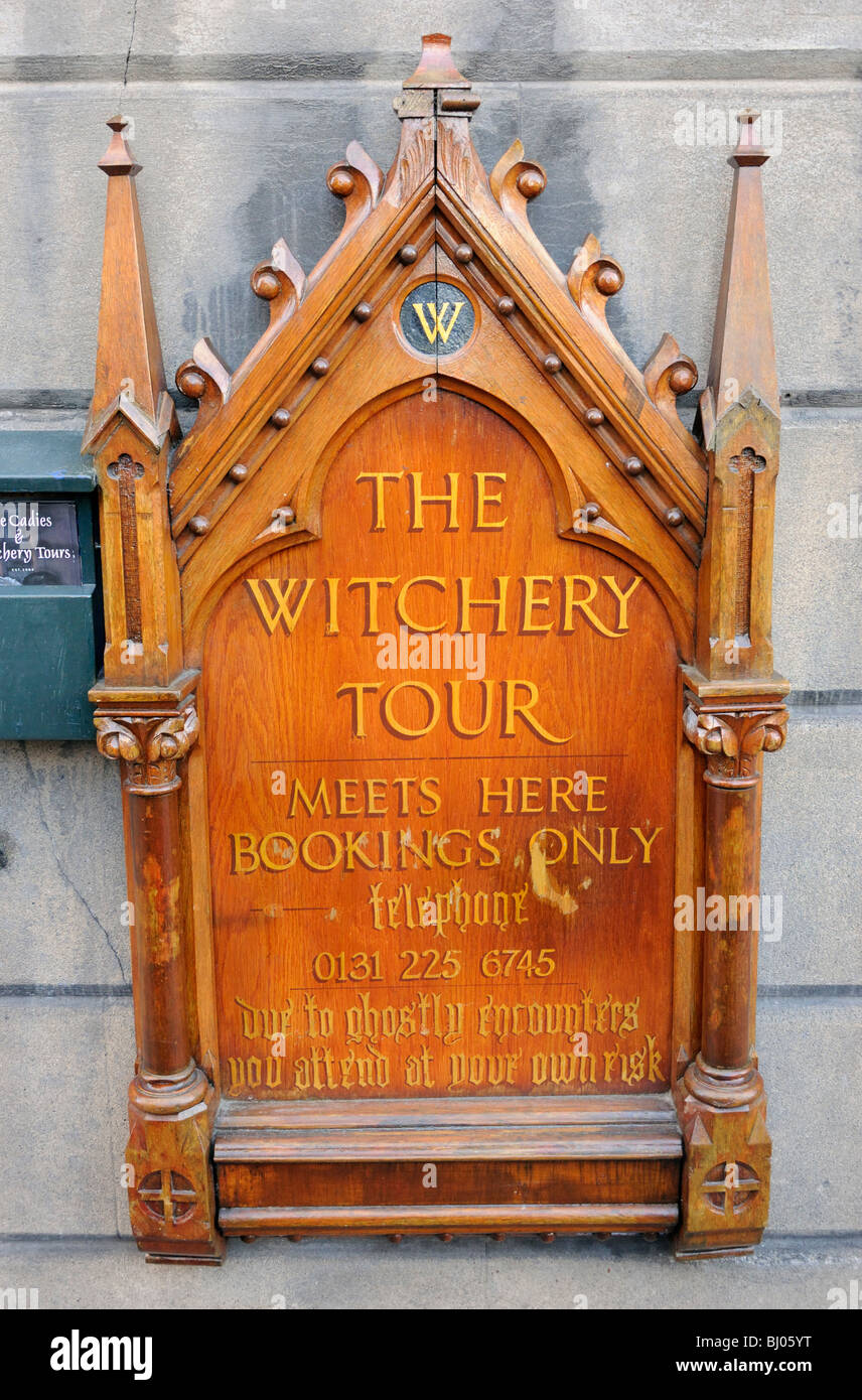 Sign for the Cadies and Witchery Tour, Castlehill, Royal Mile, Edinburgh, Scotland, UK. Stock Photo