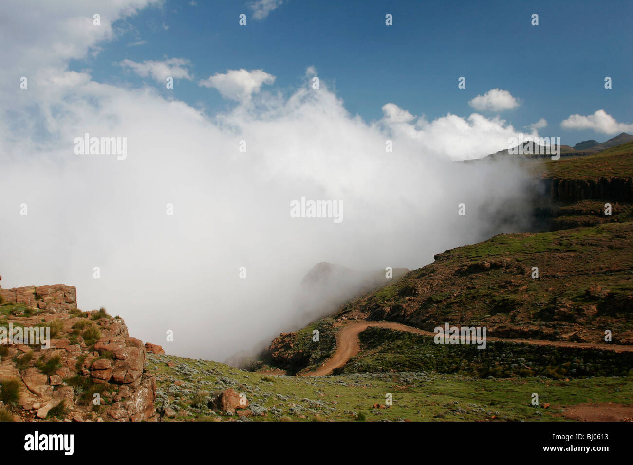 The beginning of the Sani Pass at Sani Top in Lesotho Stock Photo