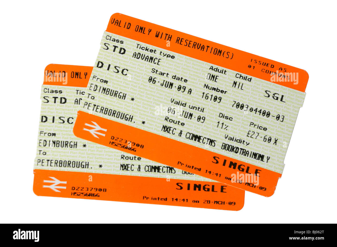 A pair of UK rail tickets Stock Photo