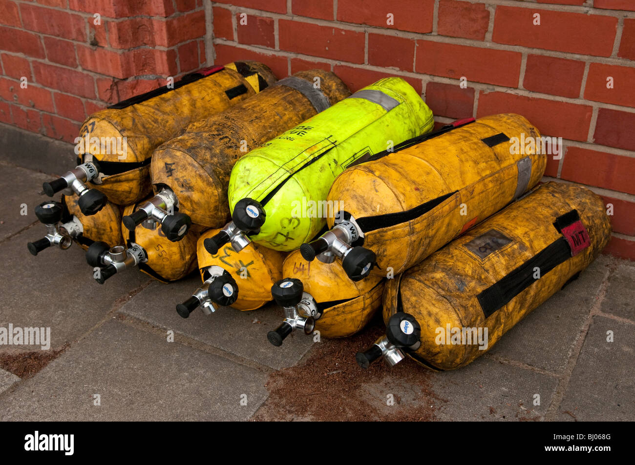 Stack of new Breathing Apparatus cylinders Stock Photo Alamy