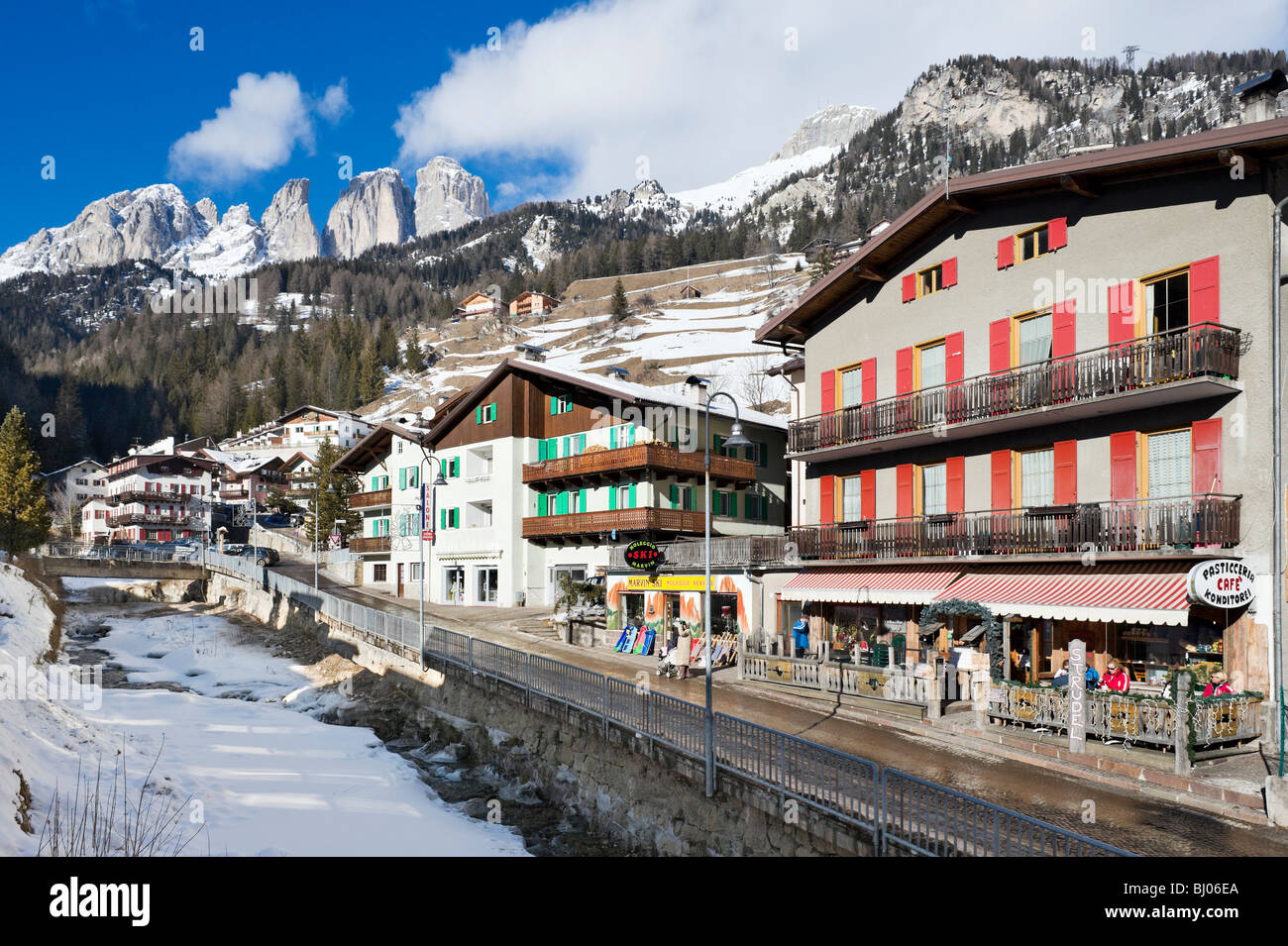 The village centre, Campitello, Val di Fassa, Dolomites, Italy Stock Photo