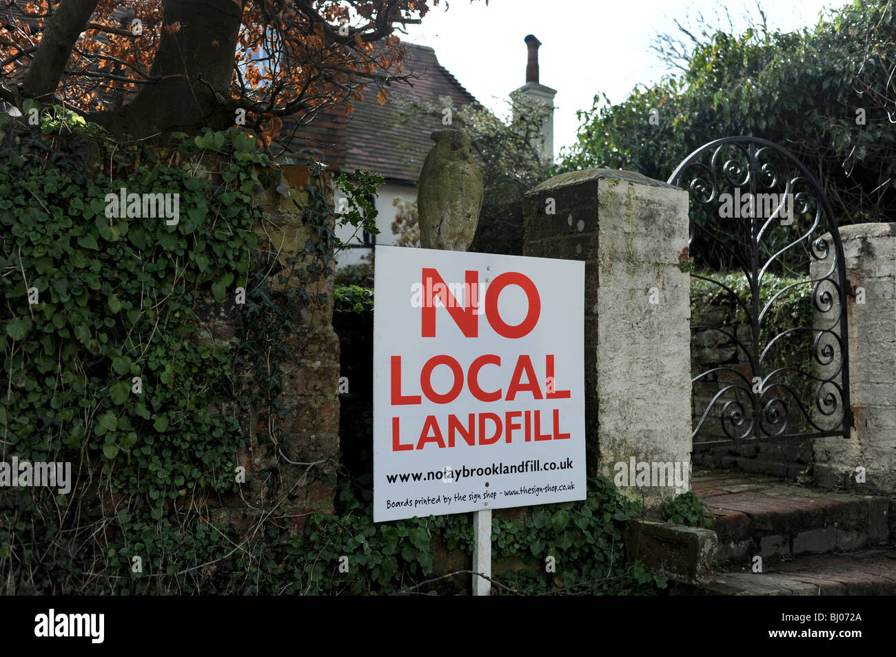 No Local Landfill site protest poster in the picturesque village of Thakeham in West Sussex UK Stock Photo