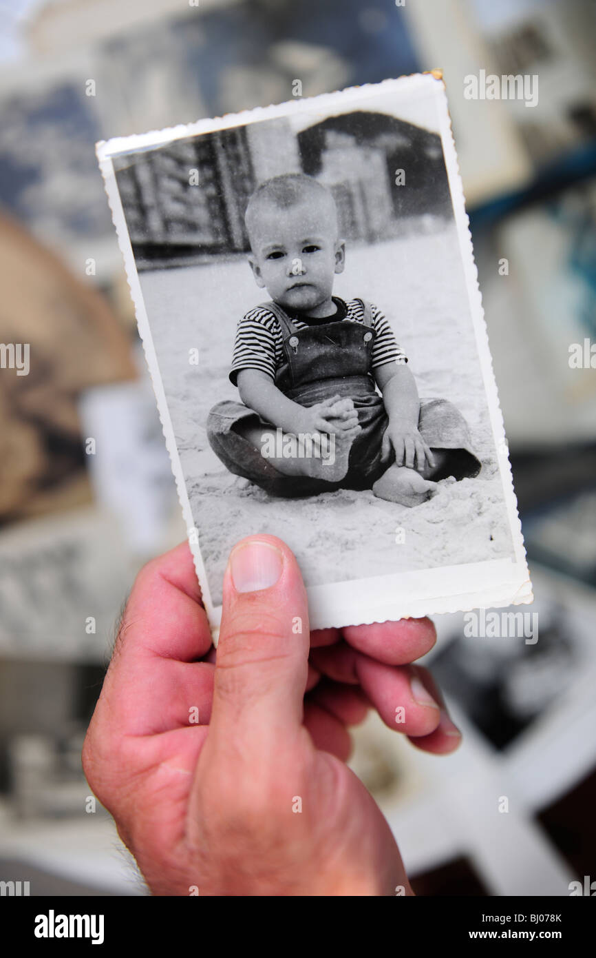 childhood: stack of old photos Stock Photo