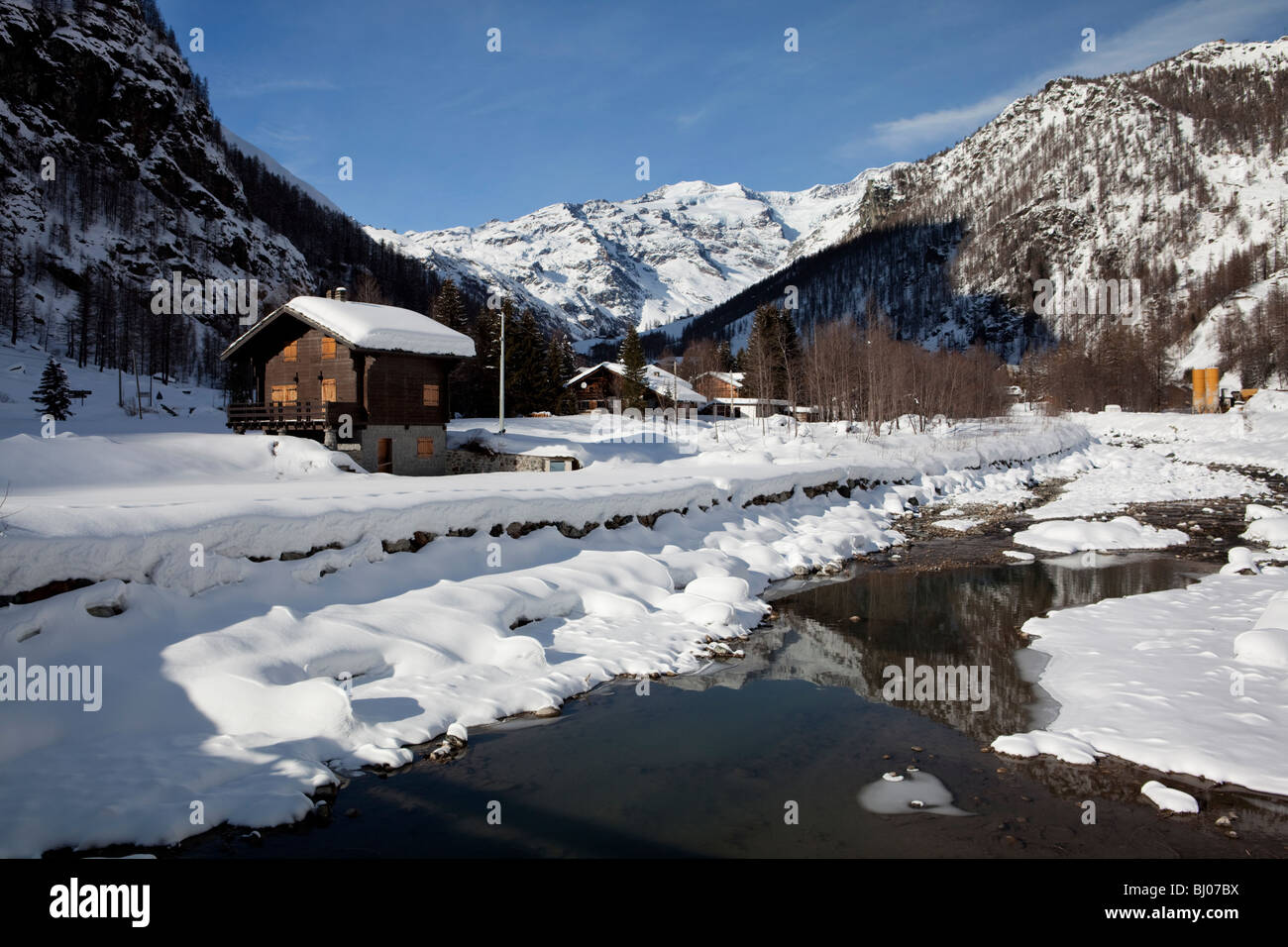 Valley of Gressoney, ski resort in Valle d'Aosta, Italy Stock ...