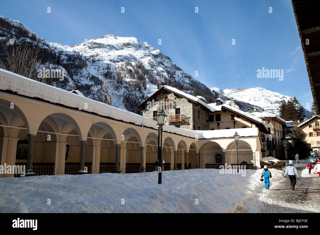 Antique Walser village in Gressoney, Monte Rosa, Valle d'Aosta, ITaly Stock Photo