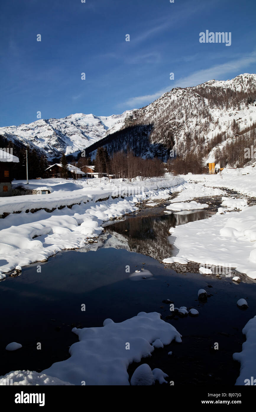 Valley of Gressoney, ski resort in Valle d'Aosta, Italy Stock ...