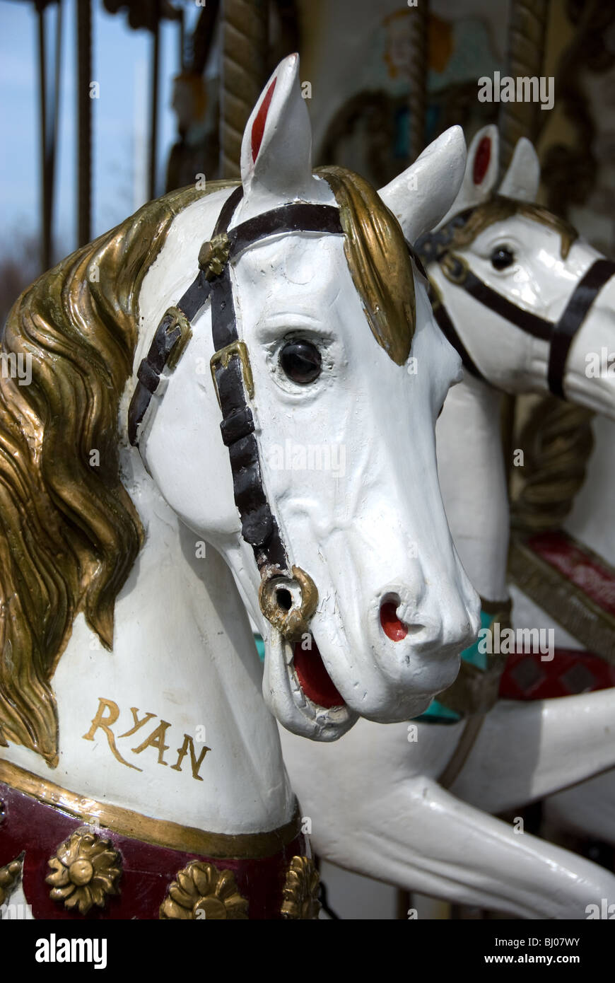 Traditional wooden painted horse fairground children ride Stock Photo