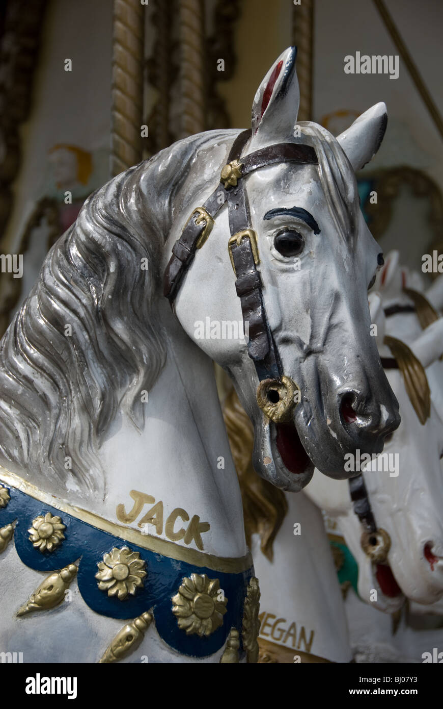 Traditional wooden painted horse fairground children ride Stock Photo