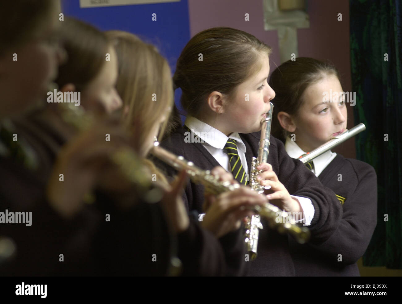 Girls practice their flutes UK Stock Photo Alamy