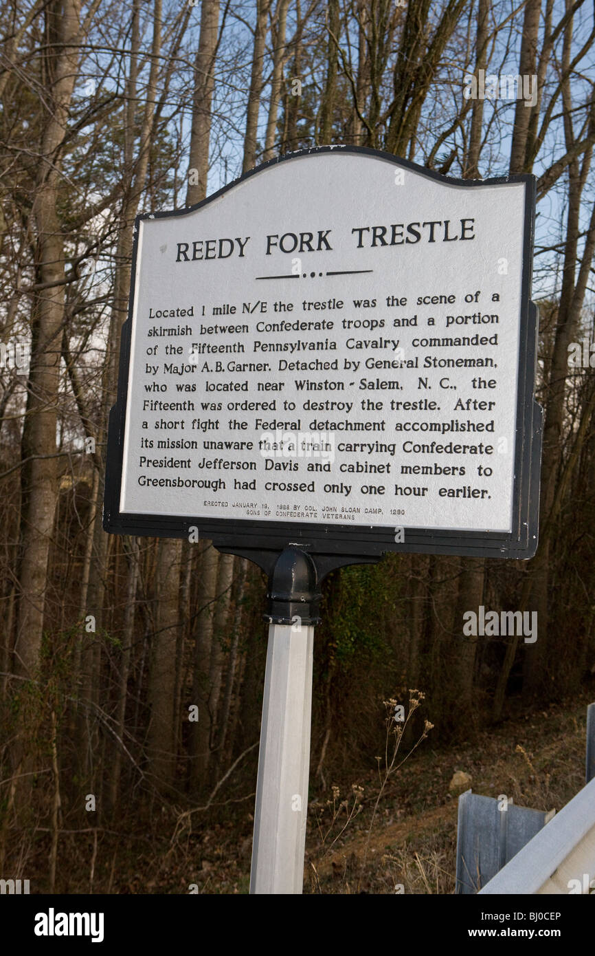 An historical marker about the Reedy Fork Trestle Stock Photo