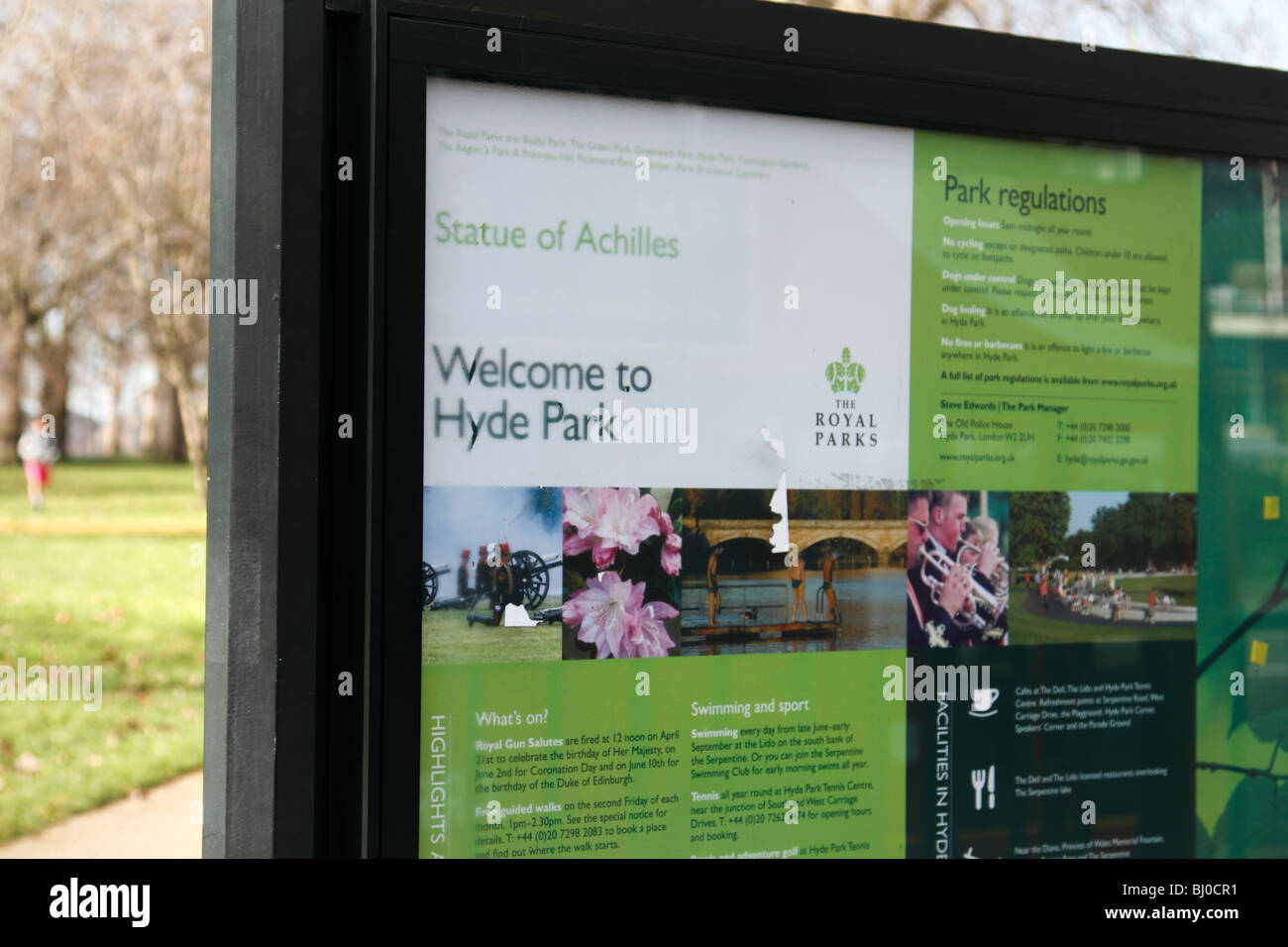 Sign at the entrance to Hyde Park at Hyde Park Corner, London Stock