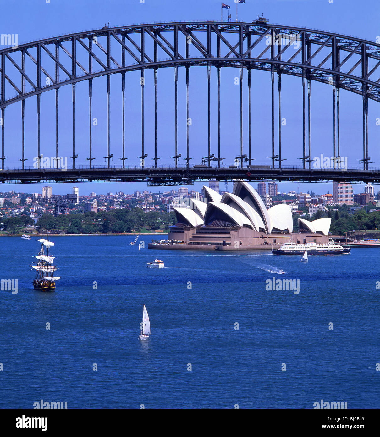 Sydney Harbour Bridge and Opera House, Sydney, New South Wales, Australia Stock Photo