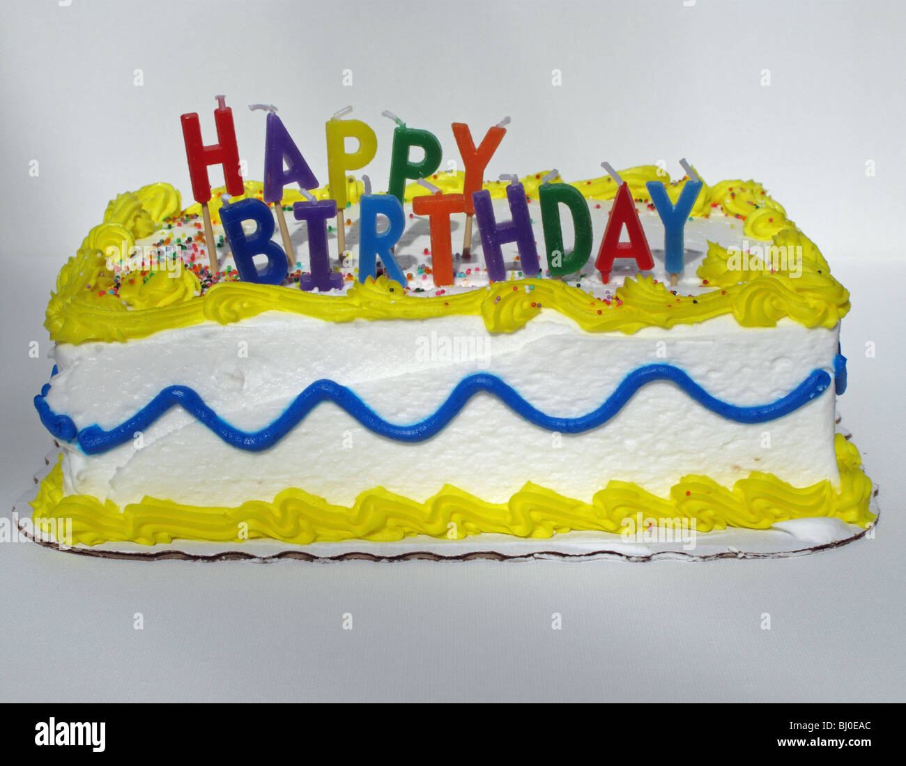 Birthday cake with letter candles Stock Photo