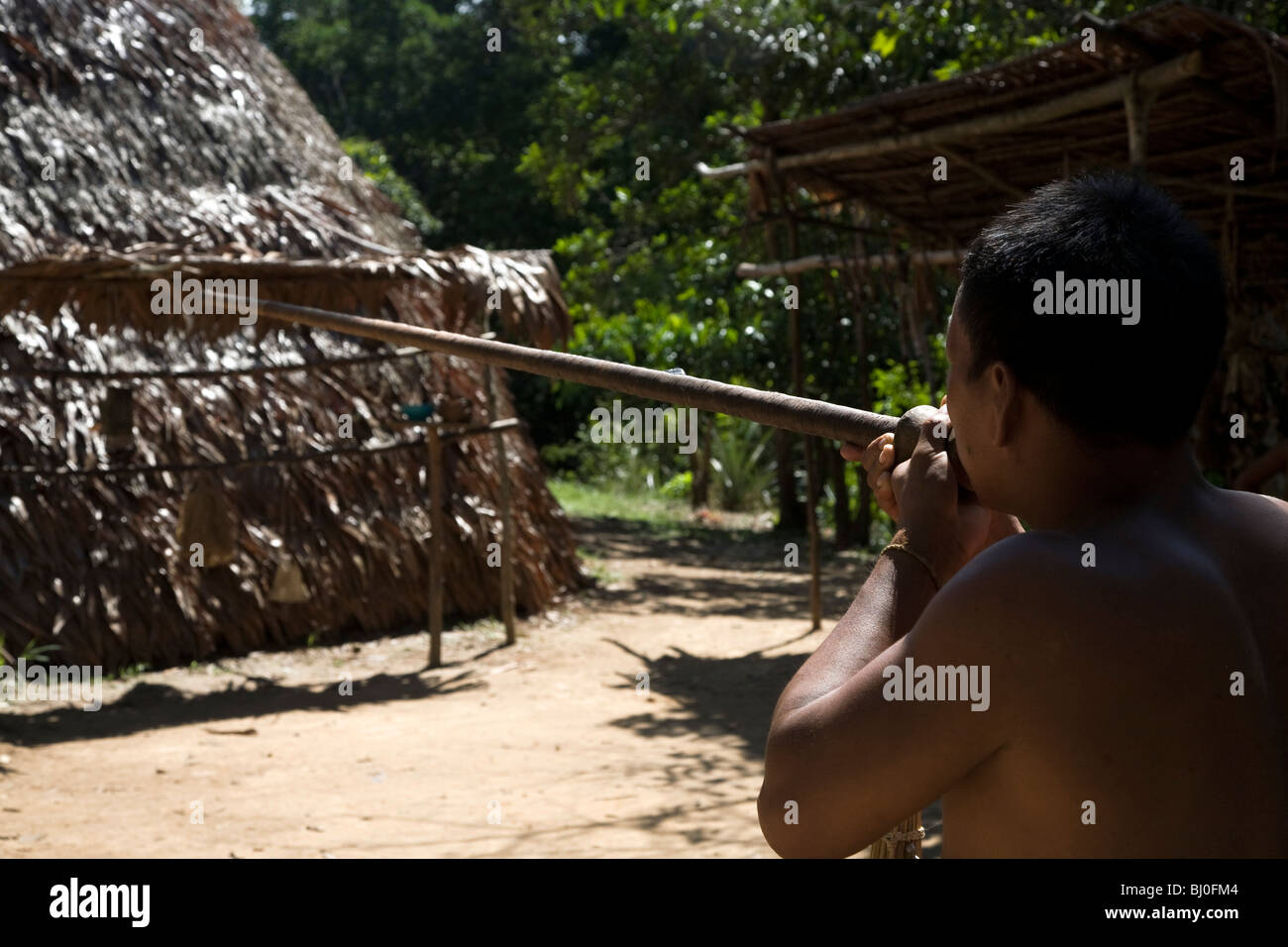 Yagua Indians living a traditional life near the Amazonian city of Iquitos, Peru. Stock Photo