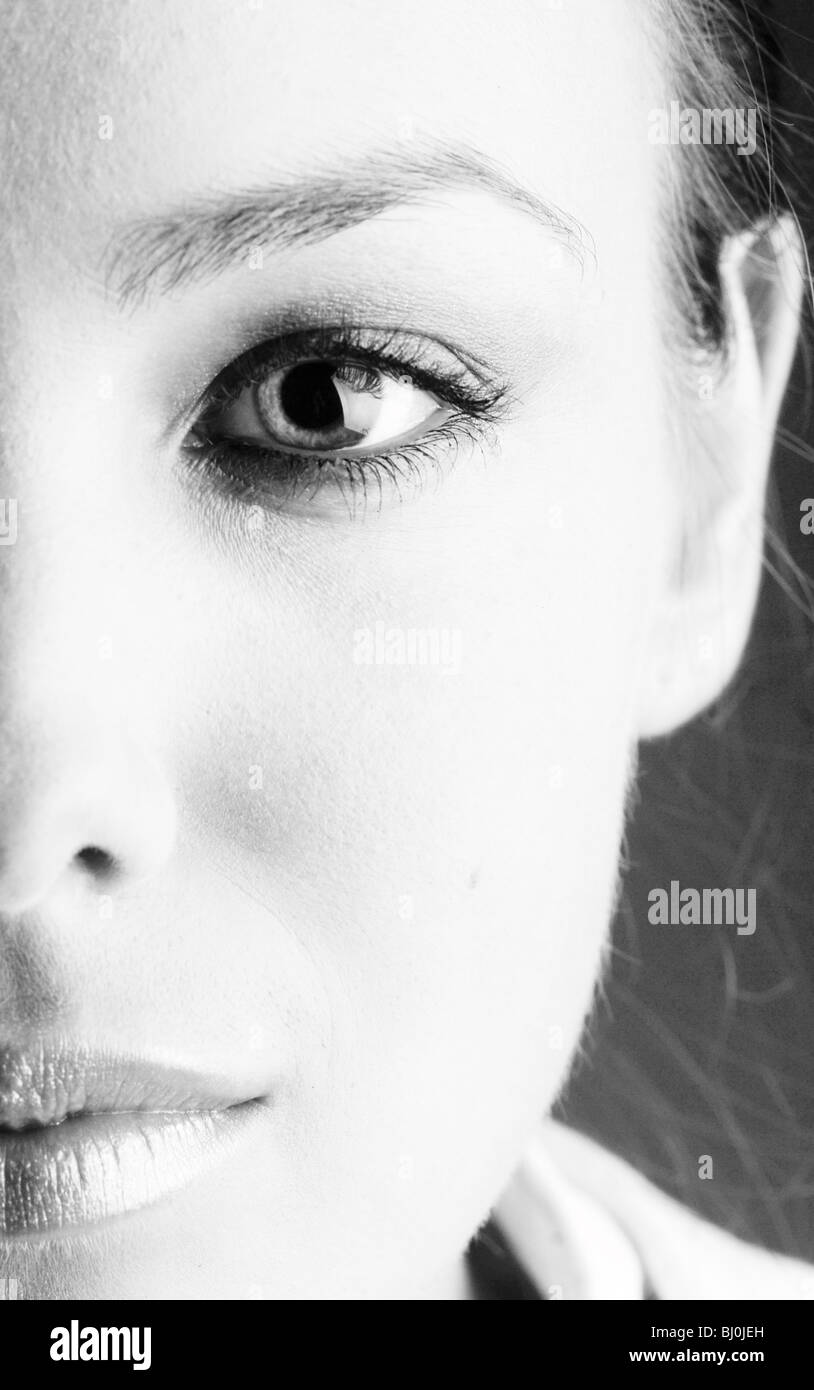 Eyes nose mouth face woman Black and White Stock Photos & Images - Alamy