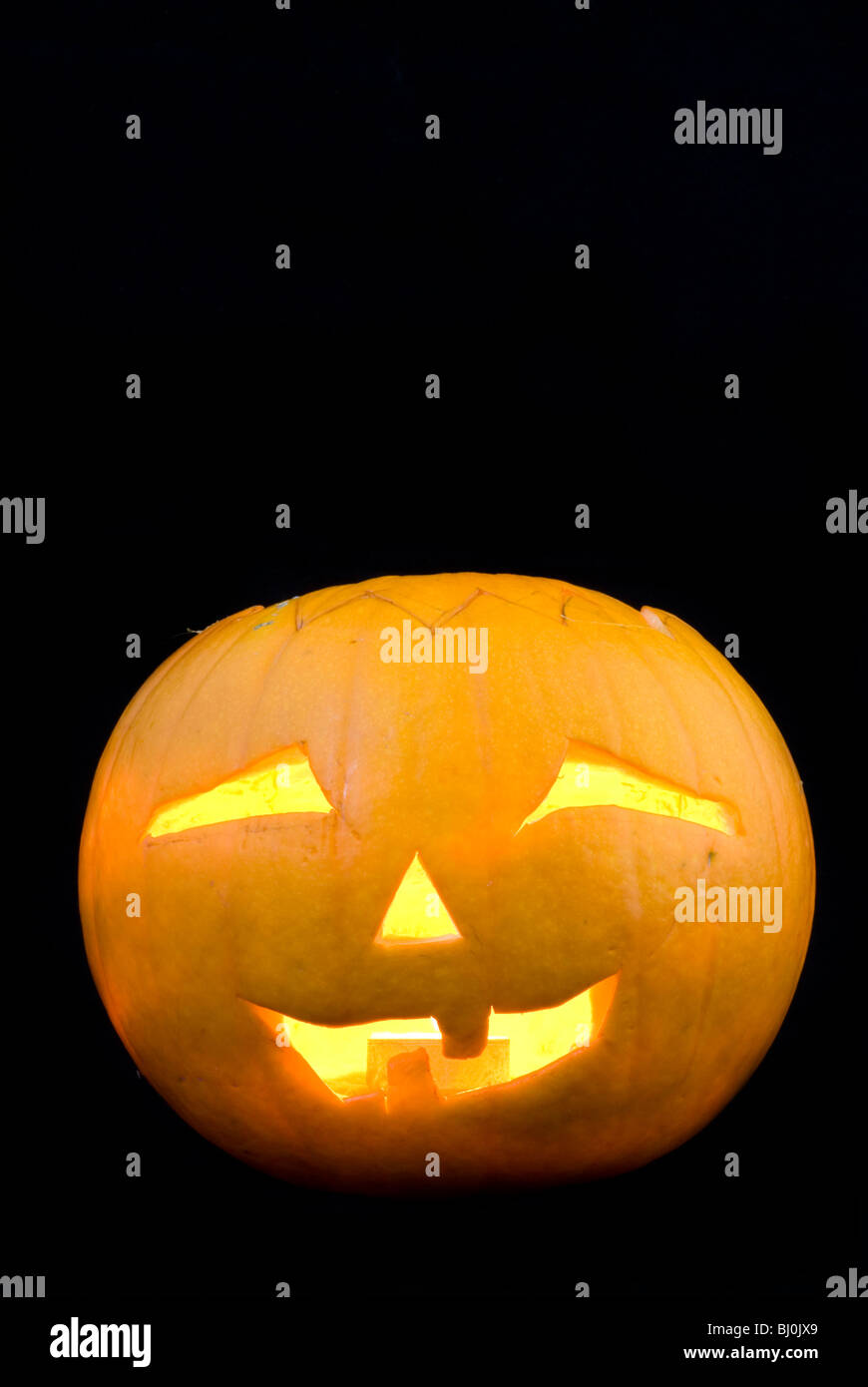Glowing Candle Lit Halloween Pumpkin Head Carved Jack O Lantern, Cut ...
