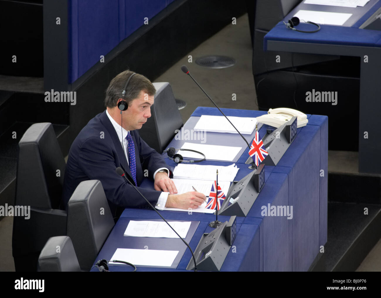 British member of European Parliament during parliamentary session
