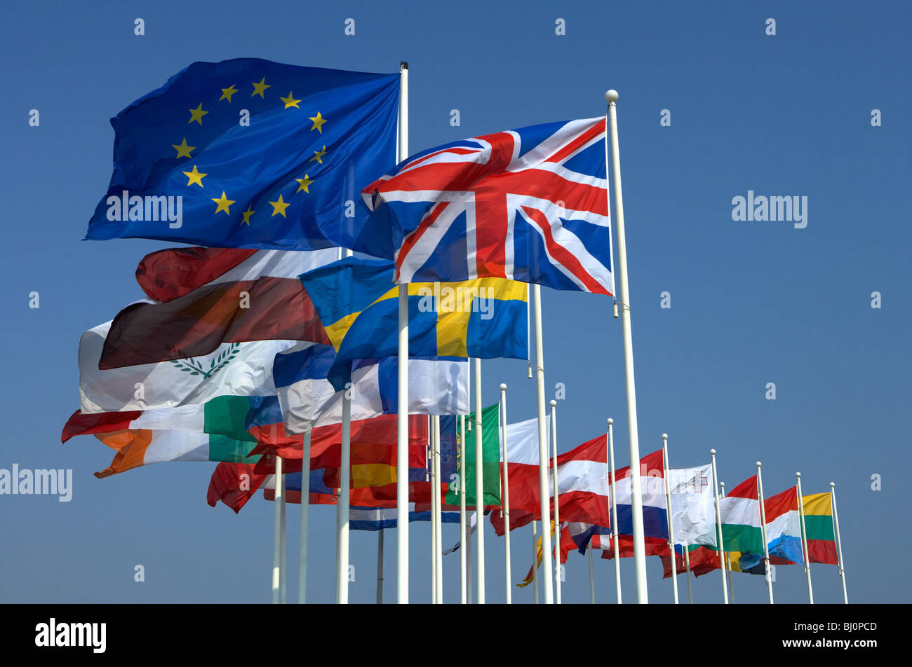 EU flag and memeber states flags, Strasbourg, France Stock Photo