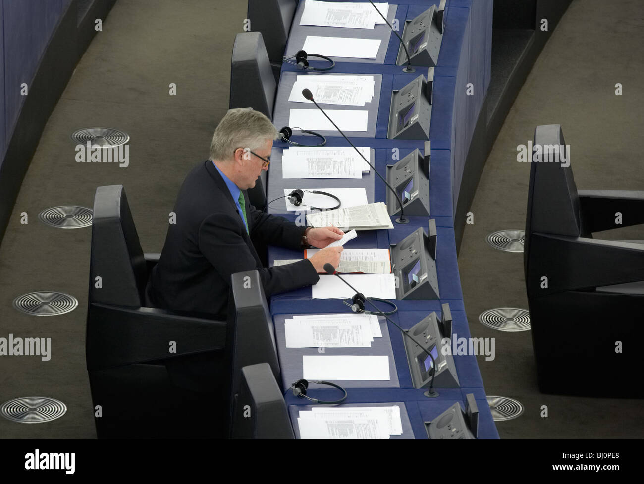 British member of European Parliament during parliamentary session