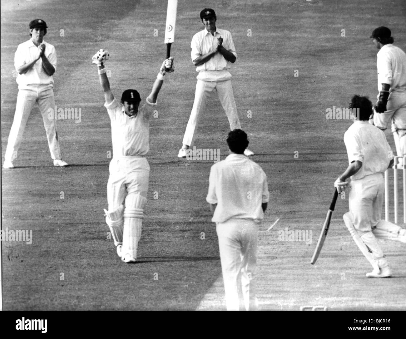 Geoff Boycott scores his 100th 100 at Headingley. Stock Photo