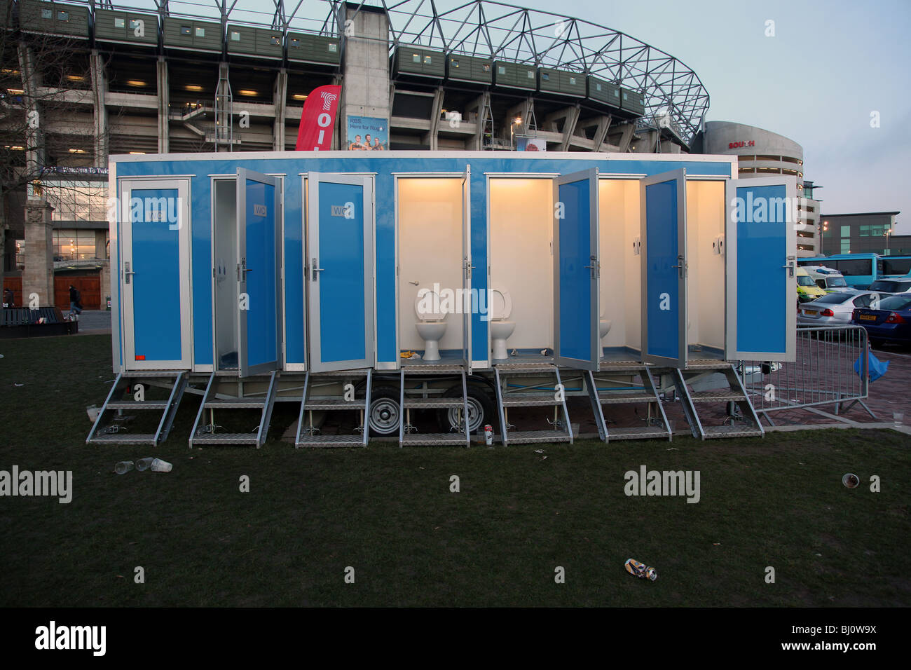 Toilets outside Twickenham Stadium London Stock Photo Alamy