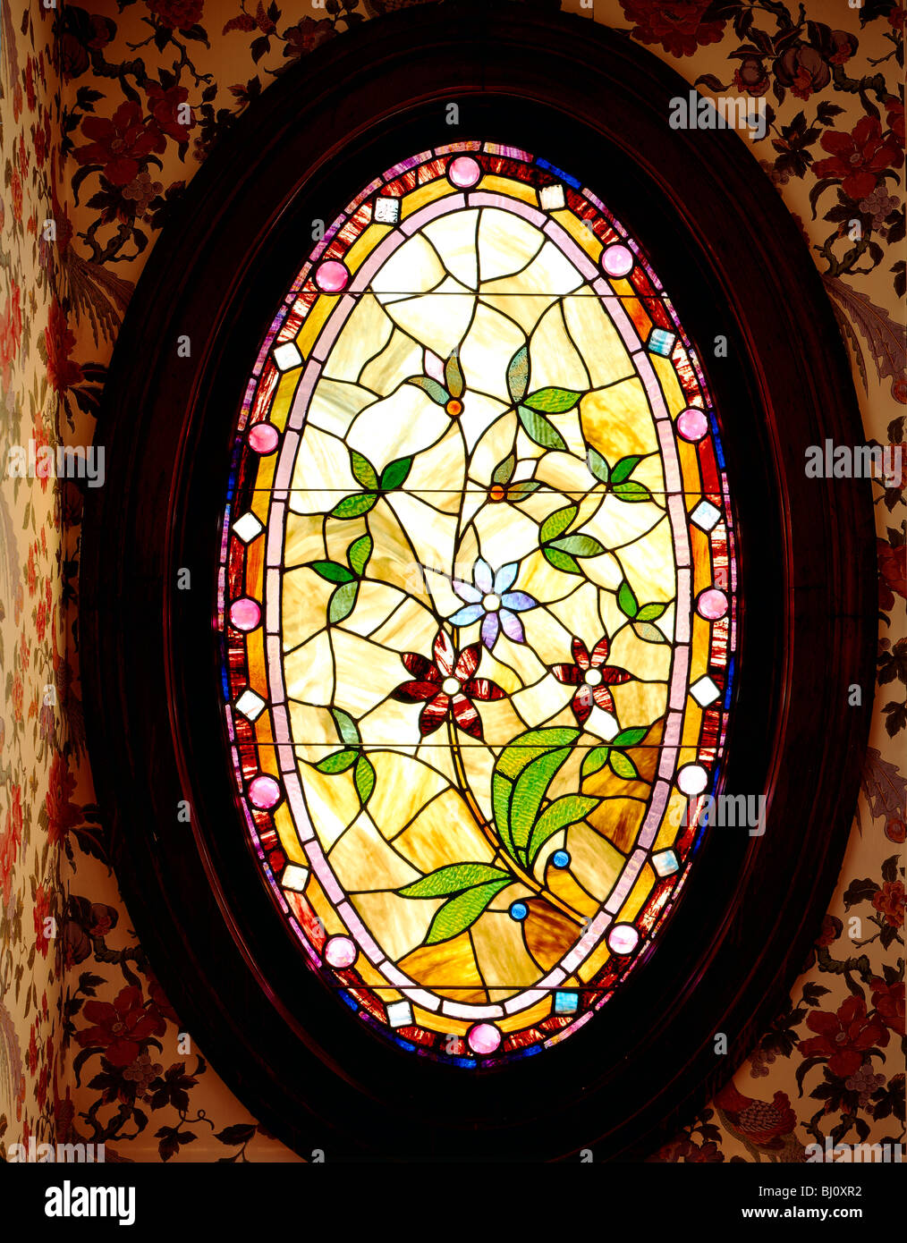 Interior view of stained glass window, Two Meeting Street Inn, c1892