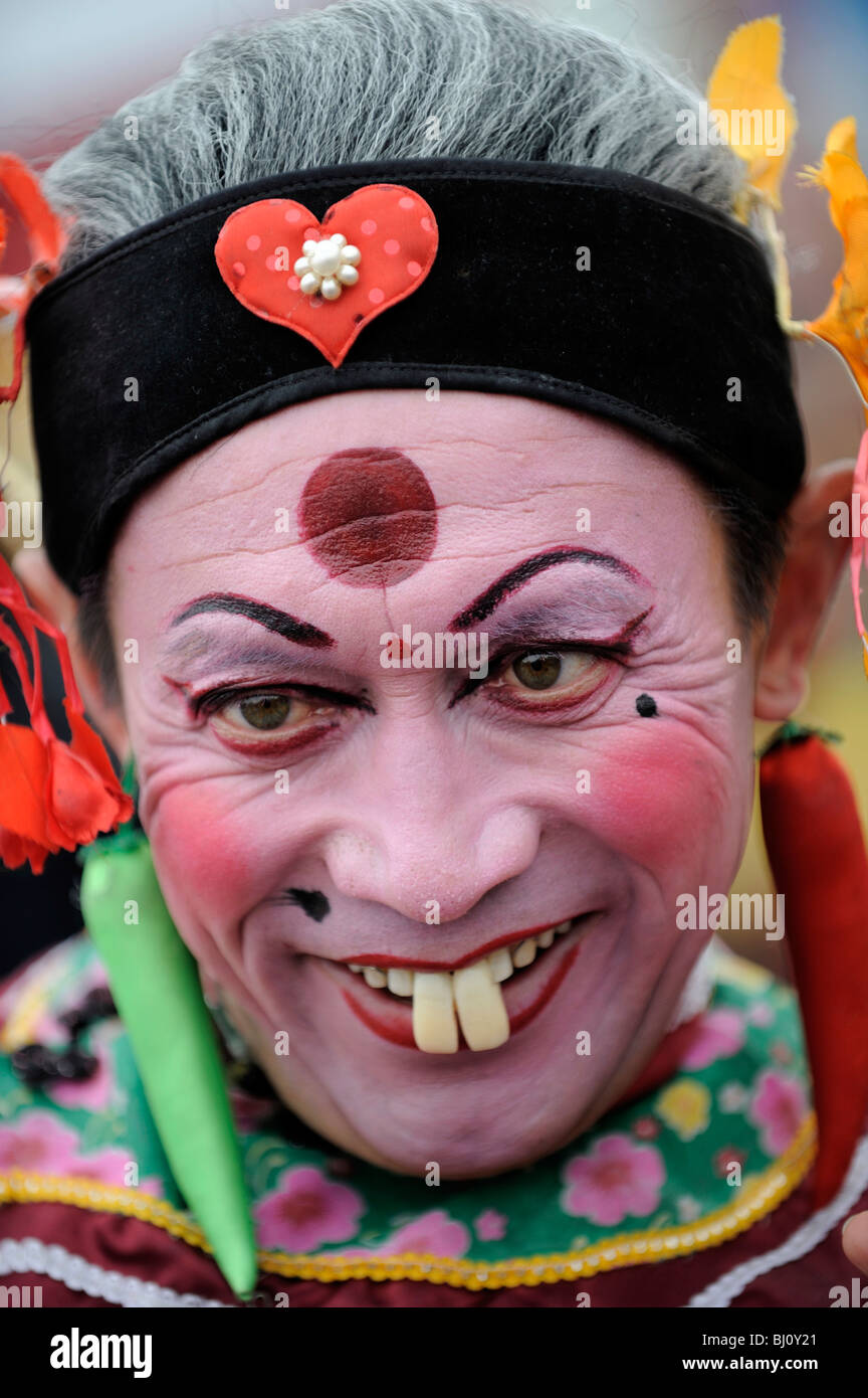 Chinese man playing the clown during Spring Festival performing in Yuxian, Hebei, China. 28-Feb-2010 Stock Photo