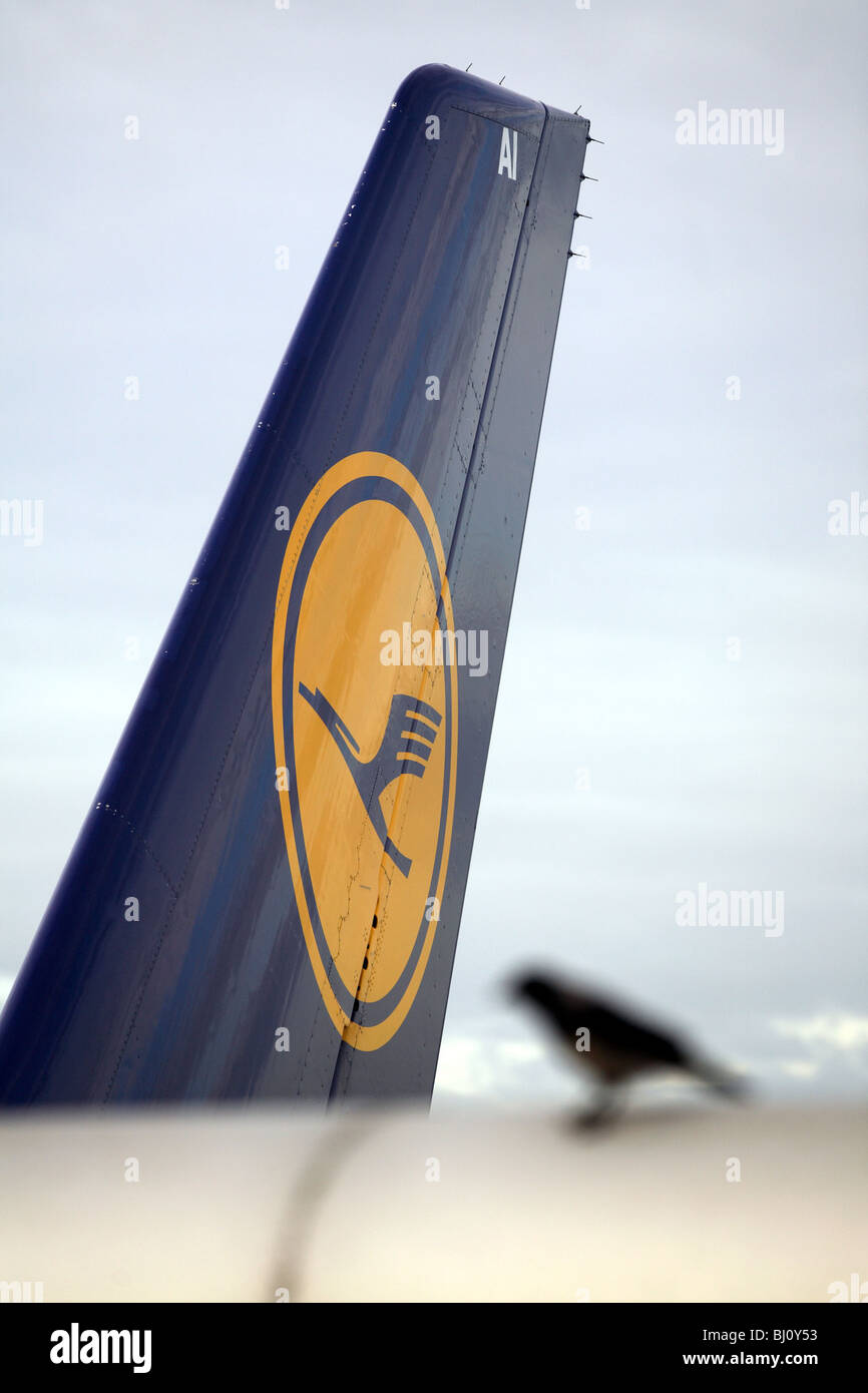 Vertical fin of an airplane with logo of Lufthansa airlines Stock Photo