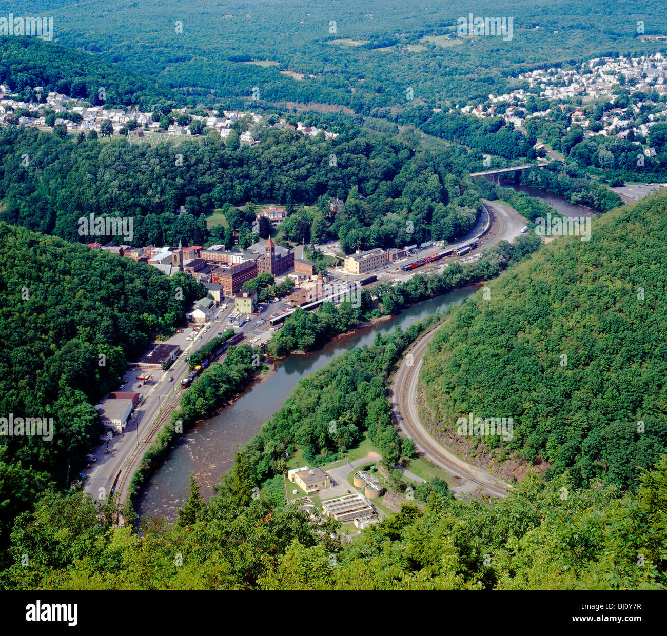 Overview of the town of Jim Thorpe and the Lehigh River from Flagstaff