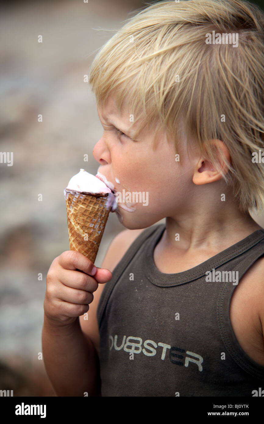 A child eating an ice cream Stock Photo