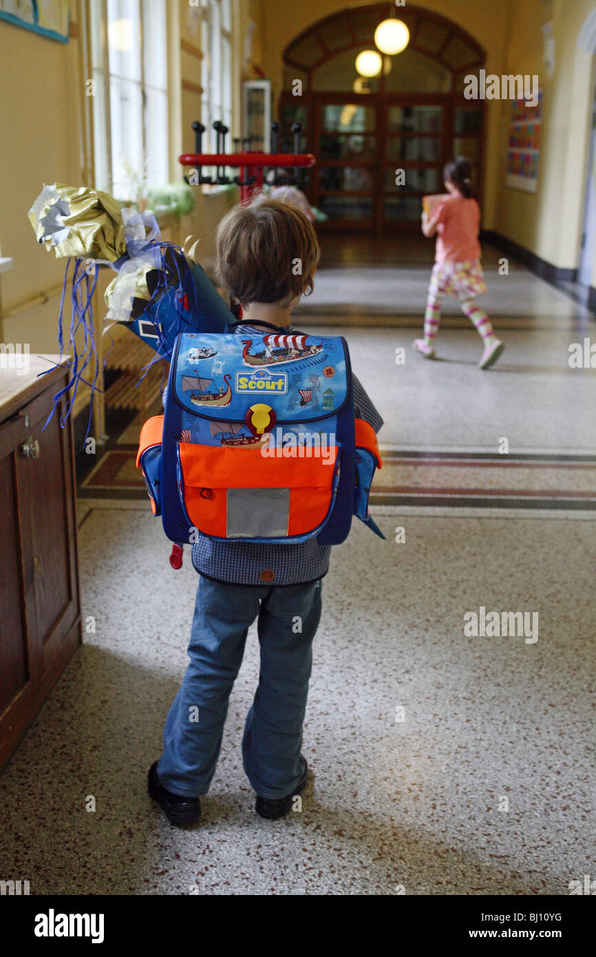 A boy on the first day of school, Berlin, Germany Stock Photo