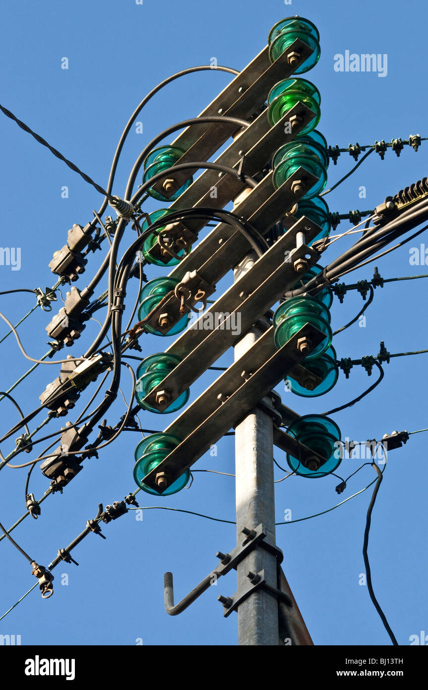 Old domestic mains electricity supply pole France Stock Photo Alamy