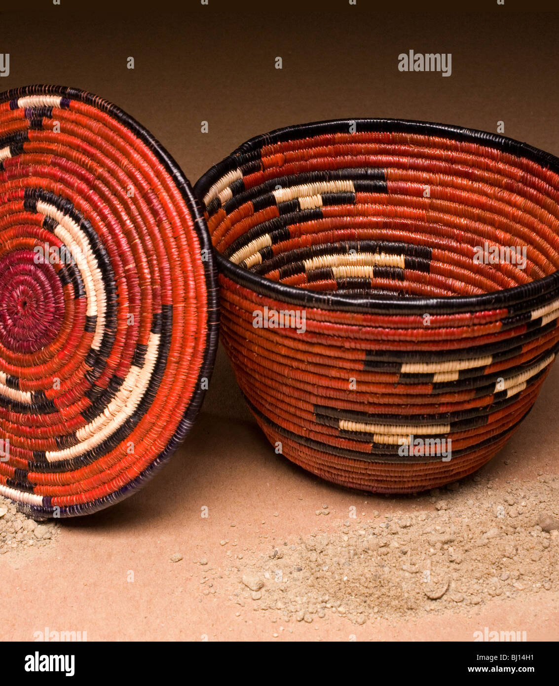 Basket made by women of Darfur in project to empower poor women of Darfur. Stock Photo