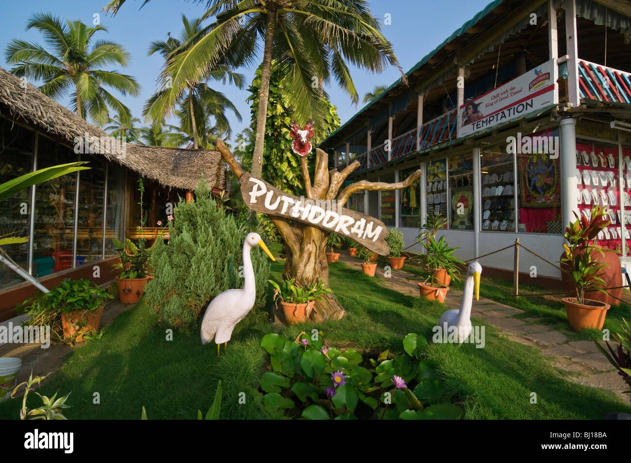 Puthooram ayurvedic beach resort hotel sign Varkala Kerala India Stock Photo